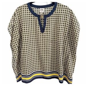 Anne Klein Navy and Yellow Geometric Tunic Top Size M